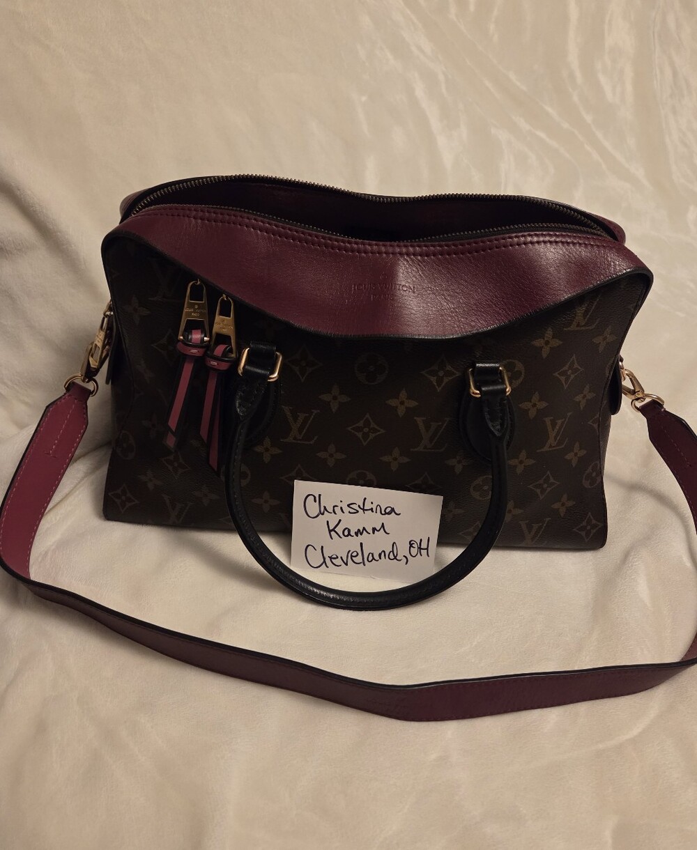 Rare! Louis Vuitton Monogram Tuileries Raisin Trim Black Handles Satchel Tote